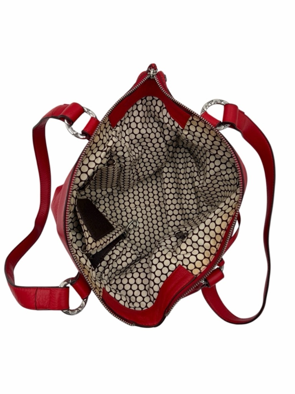 Brighton Red Leather Cutwork Tote Shoulder Bag Heart Charm Tassel Studded - Picture 10 of 11